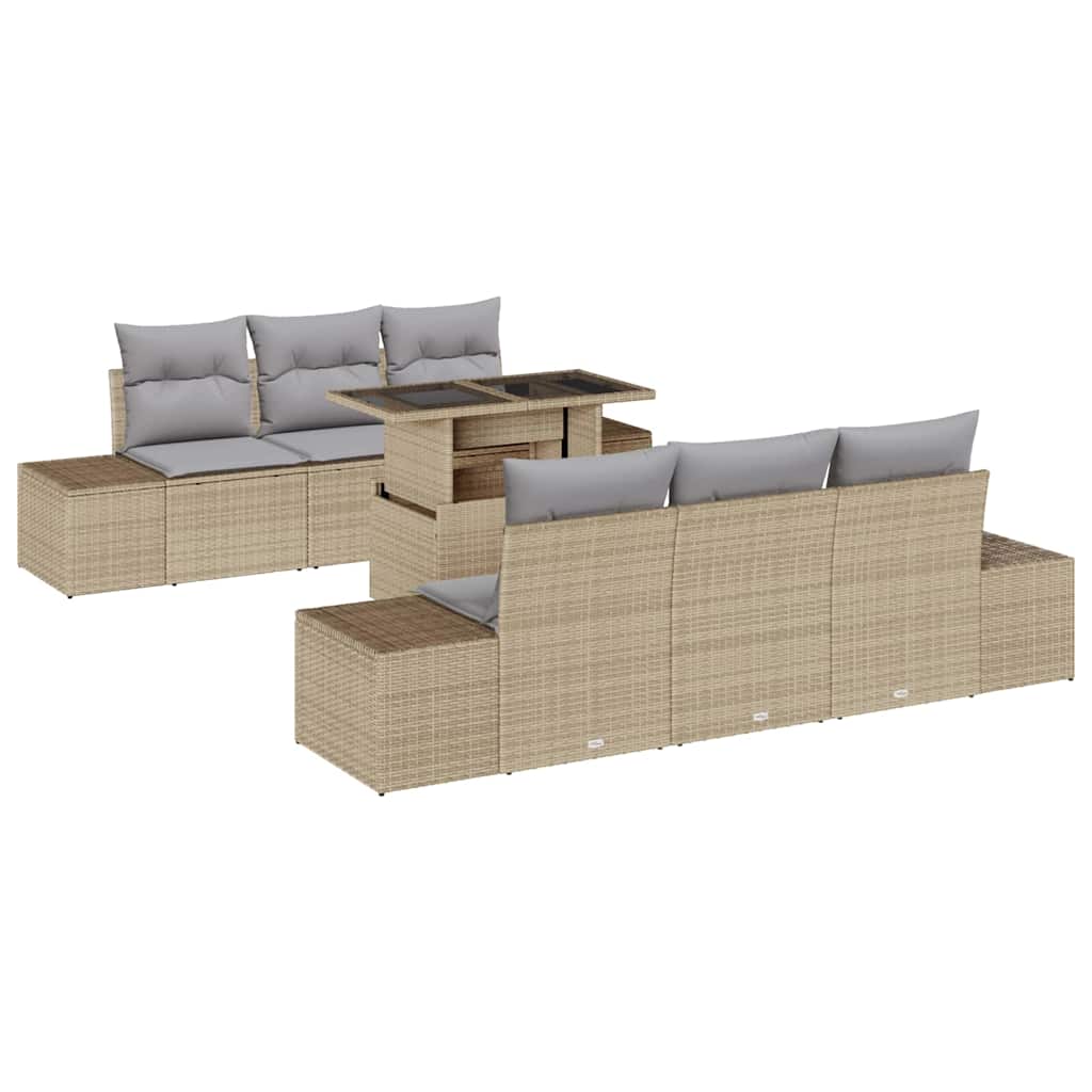 Garten-Sofa-Set 7 pcs Beige und Hellgrau 100 x 55 x 73 cm